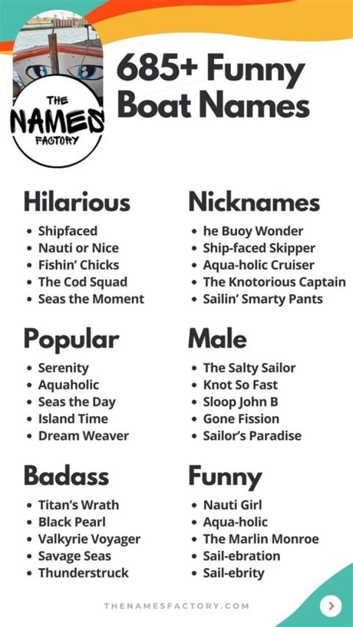 20 Funny Boat Names for People who Love Puns Funny boat names, Boat